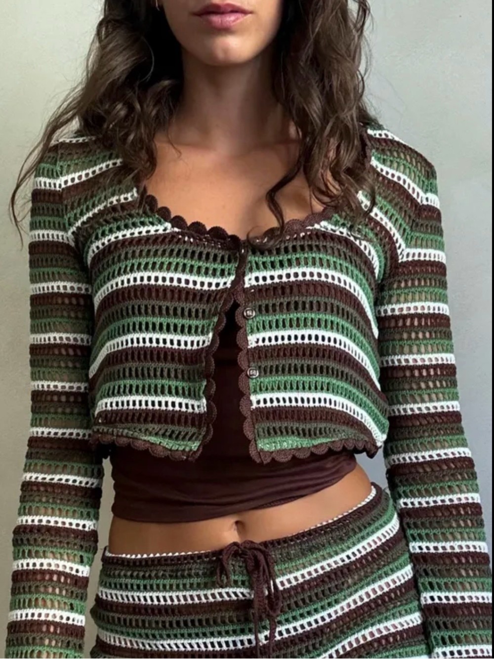 Zara Striped Crochet Top in Brown, Olive and White